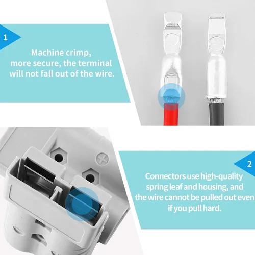 Vista 4 de Cable de conexión rápida de batería de 65 amperios 8AWG de 1.12 pies de desconexión rápida - Kit de enchufe de carga de 12 V resistente