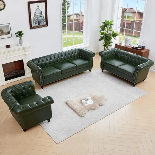 Vista 27 de QHITTY Juego de 2 piezas para sala de estar, Sofá Seccional Chesterfield Silla Contemporáneo Tapizado de Terciopelo Loveseat Juego de Sofás