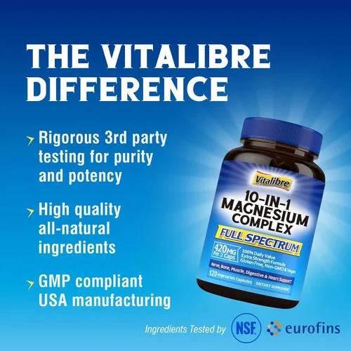 Vista 8 de Complejo de magnesio 10 en 1, 120 cápsulas veganas y vitamina B12 sublingual 5000 mcg, 90 mini tabletas de disolución rápida