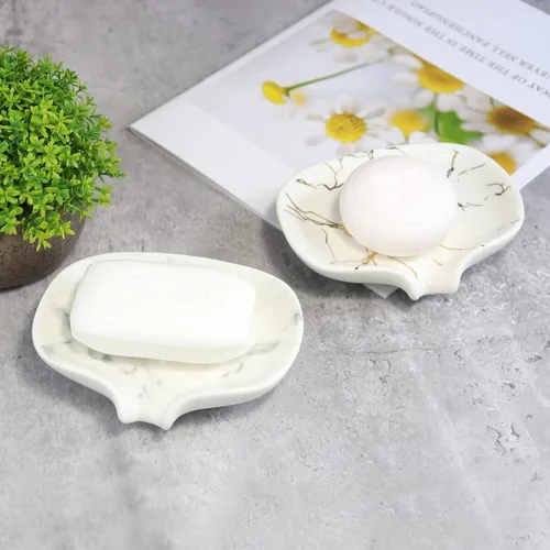 Vista 8 de Jabonera con textura de mármol de cerámica, ranura autodrenante, portátil para ducha, baño y fregadero de cocina