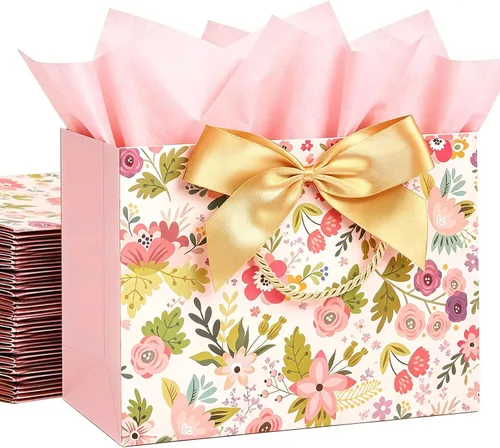 Vista 10 de Paquete de 4 bolsas de regalo negras extra grandes, bolsas de regalo grandes con papel de seda, 16 x 6 x 12 pulgadas, bolsas de regalo para pequeñas