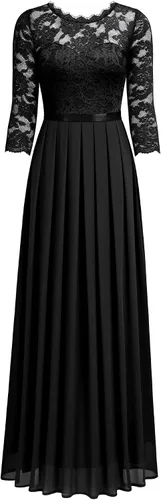 Vista 5 de Miusol Vestido largo formal de dama de honor con encaje floral y manga 34 para mujer