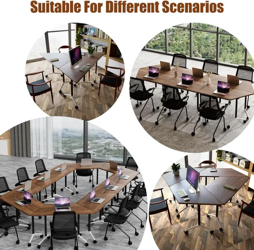 Vista 9 de Mesas de sala de conferencias, mesa de conferencias plegable con ruedas silenciosas, mesa trapezoidal de 47.2 pulgadas, mesa moderna para sala