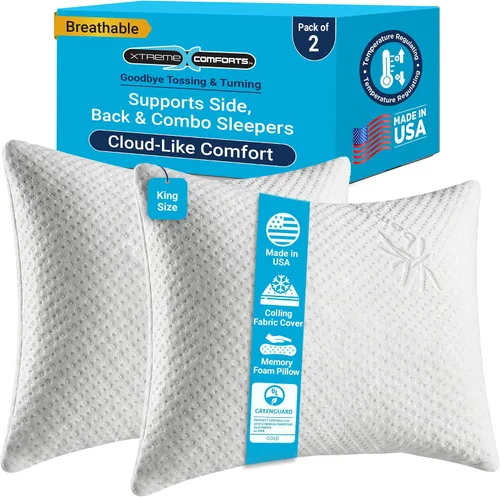 Vista 15 de Xtreme Comforts Almohadas de cama para dormir (paquete de 2) Almohadas ajustables de espuma viscoelástica triturada con funda de enfriamiento