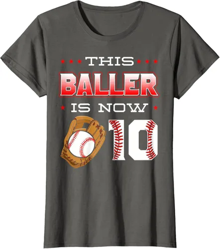 Vista 8 de This Baller Is Now 10 - Camiseta de béisbol para fiesta temática de cumpleaños número 10, Negro