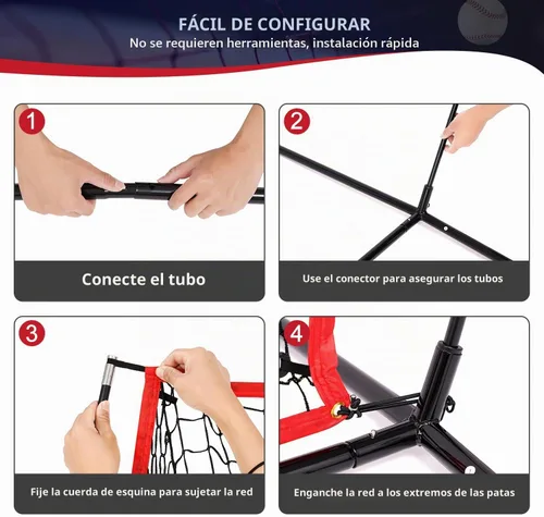 Vista 4 de BAGAIL 7x7 ft Baseball Softball Practice Net Rojo / boca completa