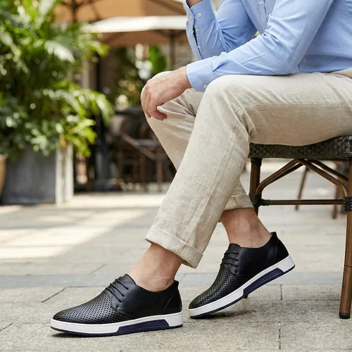 Vista 5 de konhill Zapatos Oxford casuales para hombre - Zapatos de vestir transpirables, mocasines con cordones, zapatillas planas Lk Negro