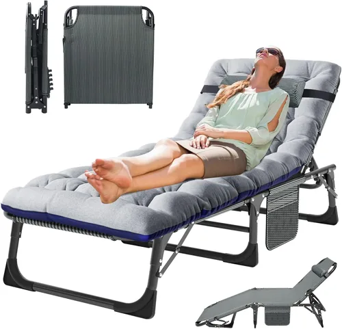Vista 10 de MOPHOTO Silla de Bronceado, Silla de Sol al Aire Libre de 5 Posiciones, Silla de Sol Plegable, Silla de Sol con Orificio para la Cara, Perfecta