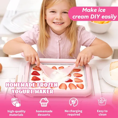 Vista 6 de Máquina para hacer helados enrollados, kit para hacer helados enrollados 2026, bandeja de helado enrollada para bricolaje con 2 raspadores, perfecta