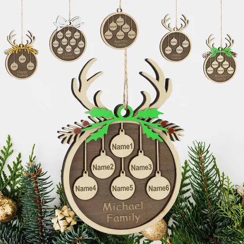 Vista 28 de Adornos de Navidad personalizados familiares de 1, 2, 3, 4, 5, 6, 7, 8, 9, 10, adornos de madera personalizados, decoraciones de Navidad, regalos
