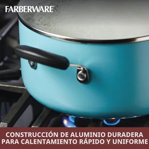 Vista 9 de Farberware Smart Control - Juego de ollas y sartenes antiadherentes, 14 piezas, color aguamarina