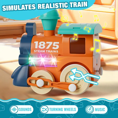 Vista 3 de MORECOLL Juego de Tren Eléctrico para Niños Pequeños y Niños con Música, Luces y Vías - Primer Tren Choo Choo, Conexión Magnética, Regalos