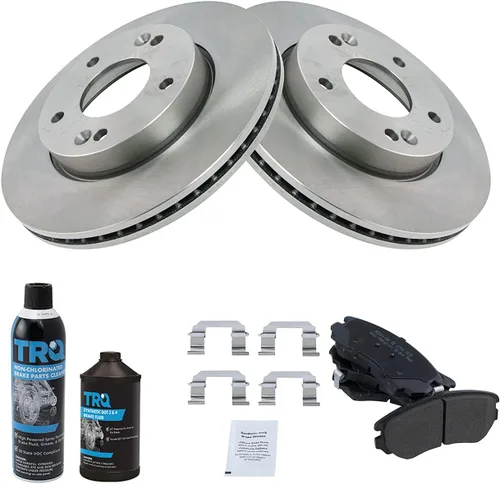 Vista 2 de TRQ Kit de pastillas de freno delantero y rotor, kit químico de freno, pastillas de freno de cerámica compatible con Kia Soul 2010-2011
