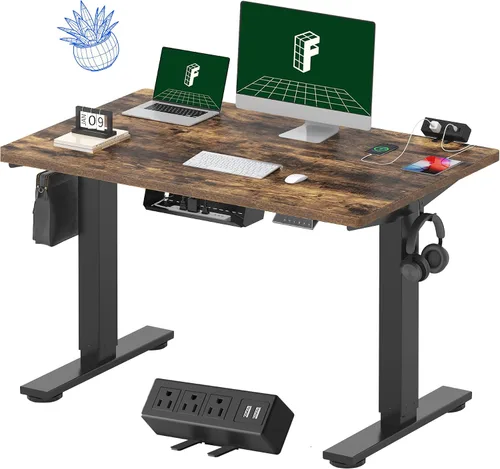 Vista 10 de FLEXISPOT EN2 Escritorio de pie de una pieza completa con regleta de alimentación de abrazadera, escritorio eléctrico de altura ajustable de 40 x 24