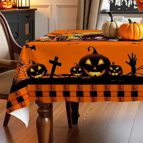 Vista 9 de Hexagram Mantel redondo de Halloween de 60 pulgadas, mantel de fantasma de calabaza