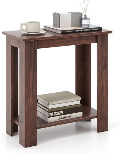 Vista 15 de Giantex Narrow End Table, 2-Tier Side Table with Open Storage Shelf, Retro Wood Sofa Table Bedside Tables for Small Spaces, Slim Nightstand for