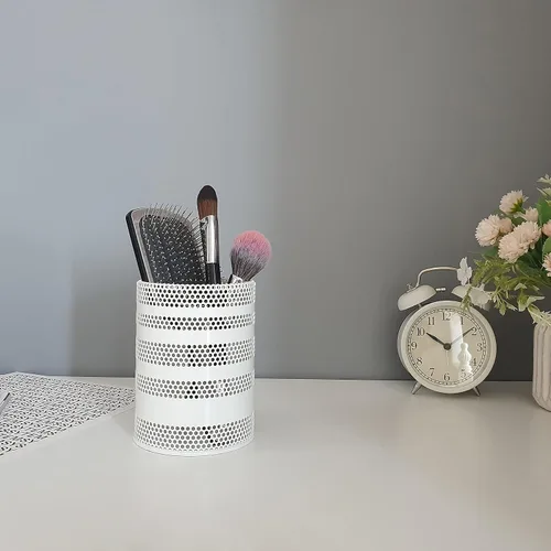 Vista 3 de Soporte de malla metálica para lápices, soporte para tazas, organizador de escritorio de oficina, papelería, soporte para brochas de maquillaje