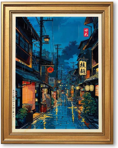 Vista 9 de Póster de arte de pared de casa de té japonesa de Tokio, arte callejero nocturno de Kioto, impresión en lienzo, ilustración retro japonesa