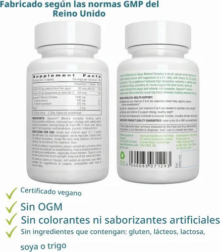 Vista 5 de Paquete vegano de Omega-3 + complejo de calcio y magnesio, aceite de algas sostenible EPA y DHA de 1340 mg + complejo mineral de algas a base