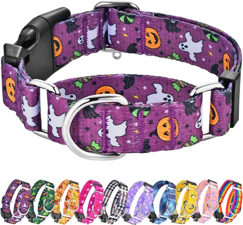 Vista 14 de Hikiko - Collar de cuadros para perros con collar ajustable de nylon Martingale con hebilla de liberación rápida (Pluma de beige, X-Pequeño)