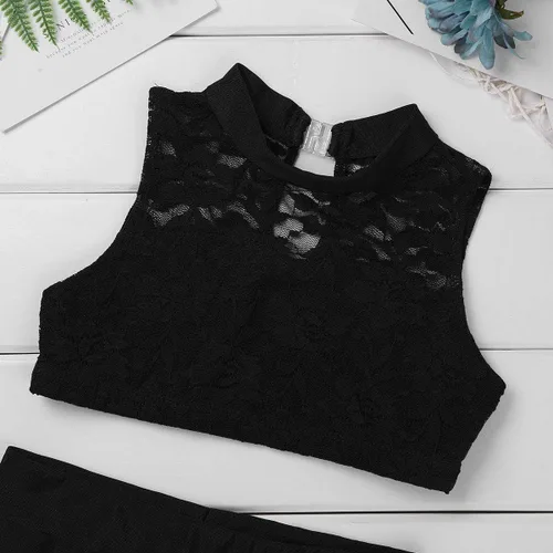 Vista 5 de iiniim Conjunto de dos piezas con brasier deportivo de danza y pantalones cortos para niñas y niñas