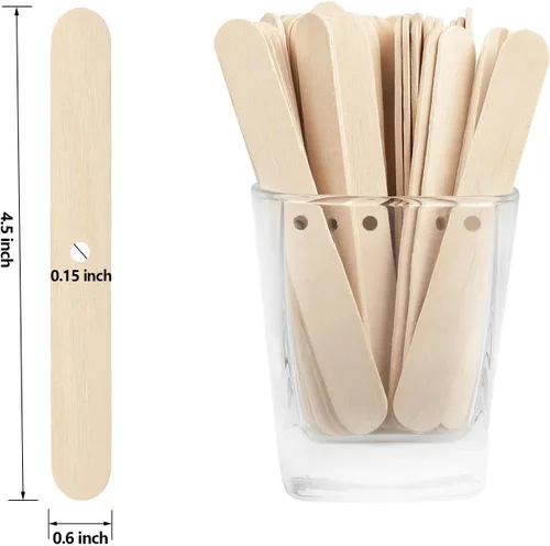 Vista 2 de DINGPAI 100 soportes de mecha de vela de madera, dispositivos de centrado de mecha de vela para fabricación de velas, barras de mecha de vela, clips