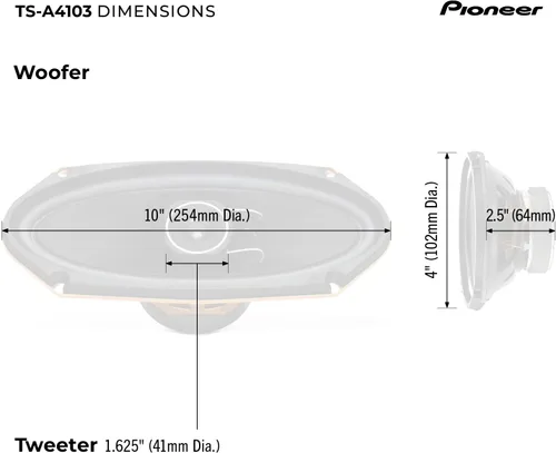 Vista 6 de Pioneer TS-A4103 4 x 10 Altavoces de coche de 2 vías (par)