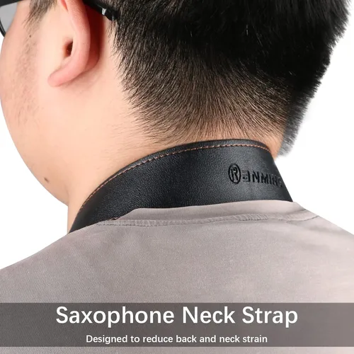Vista 5 de RANMING Saxophone Neck Strap,Leather Saxophone Strap Closed Swivel Metal Hook with Rubber Ring,Adjustable length Alto Sax Neck Strap for Soprano