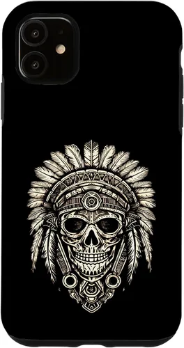 Vista 8 de iPhone 16 Skull, sombrero jefe nativo, capó de guerra, indios, caso del tocado