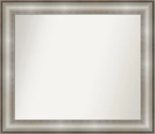 Vista 533 de Amanti Art Espejo de baño plateado para sobre el fregadero, 28 x 37 pulgadas, elegante espejo rectangular de peltre cepillado, marco de madera