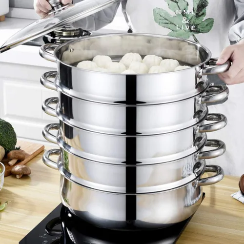 Vista 9 de YARNOW Olla de acero inoxidable para salsas, vaporera, utensilios de cocina, vaporizador de verduras, utensilios de cocina, ollas, cacerola, cesta