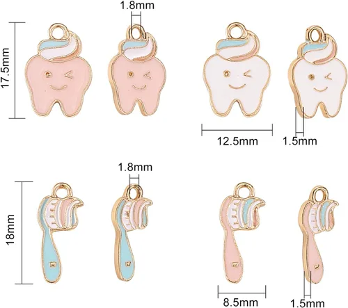 Vista 3 de LiQunSweet 80 unidades de 4 estilos de dientes saludables para cepillo de dientes, dientes esmaltados, mini dijes para hacer joyas, accesorios