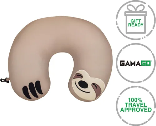 Vista 7 de GAMAGO Sloth Kids & Kidults, bonita almohada de avión para viajes, tela ultra suave rellena con microperlas para un suave apoyo del cuello
