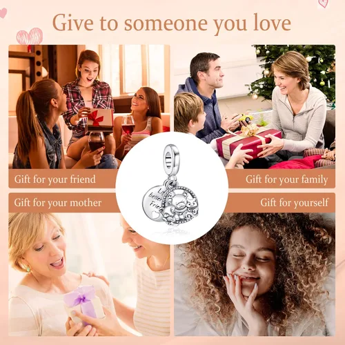 Vista 6 de Annmors Dijes de plata de ley 925 para pulseras y collares, símbolo de color, colgantes, abalorios, joyería de regalo para mujeres y niñas, Plata