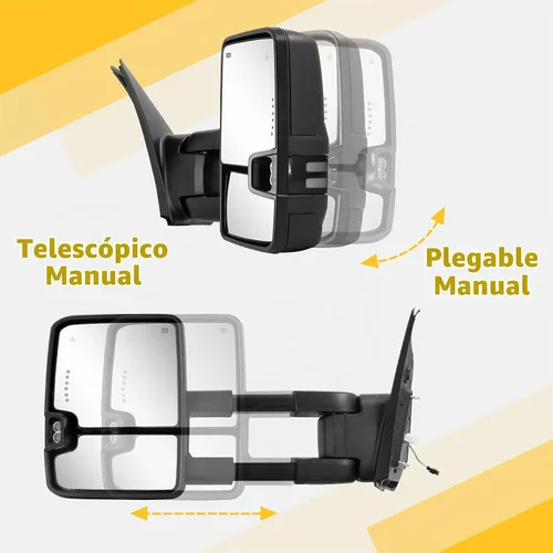 Vista 8 de Espejos de remolque Switchback para Tundra 2007-2021, Sequoia 2008-2017 con luz de estado dual, señal de giro, vidrio eléctrico calentado, luz