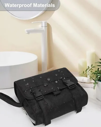 Vista 7 de Pequeña bolsa de aseo colgante para hombres y mujeres, organizador colgante portátil para kit de ducha de tamaño de viaje, accesorios de maquillaje