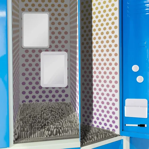Vista 4 de Chunful Kit de accesorios para casillero, papel tapiz magnético, alfombra cuadrada, espejo magnético, pizarra blanca con marcador de borrado