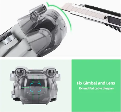 Vista 2 de Bloqueo de cardán y protector para tu dron DJI Mini 3 - Equipo de Drone Valley