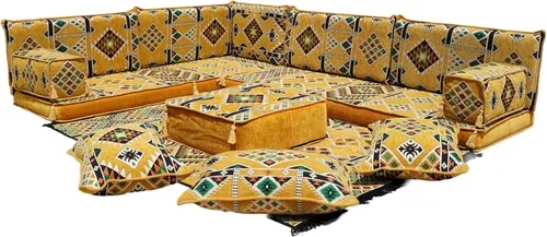 Vista 22 de arabicsofa Juego de sofás árabes tradicionales en forma de L - Sofás seccionales marroquíes - Asientos Majlis orientales para sala de estar