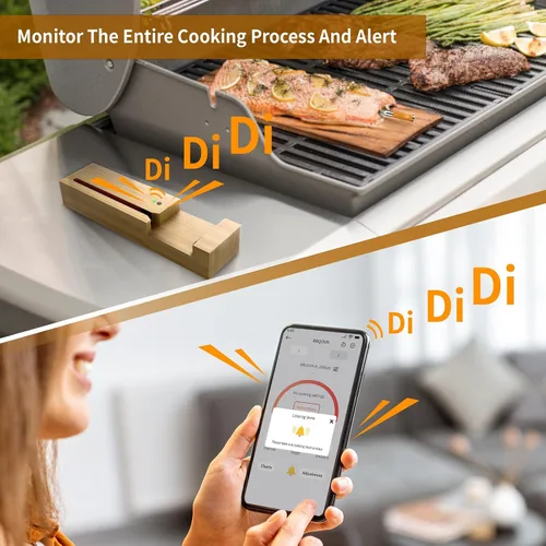 Vista 4 de Termómetro inalámbrico Bluetooth para carne con sonda ultradelgada de 3.9mm Certificación de precisión NIST Rango de 800 pies Monitor de temperatura