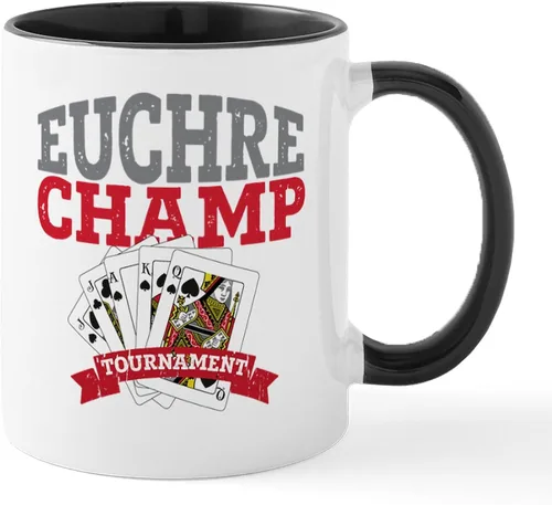 Vista 60 de CafePress Euchre Champ Mugs Taza de café de cerámica de 11 oz (11.0 fl oz)