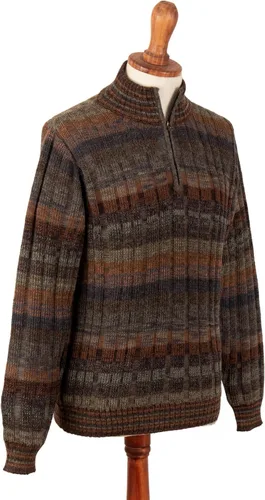 Vista 5 de NOVICA Artisan - Cárdigan de lana de alpaca peruana para hombre, hecho a mano, con cremallera, multicolor