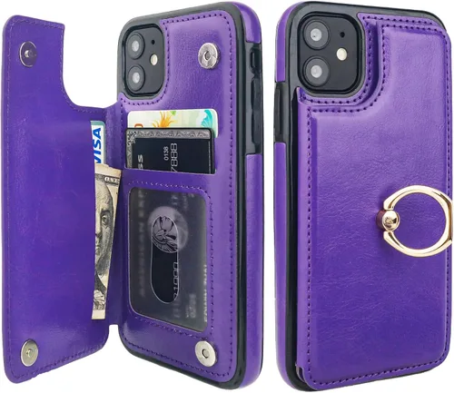 Vista 10 de ONETOP Funda tipo cartera para iPhone 11 con tarjetero de crédito, color Negro