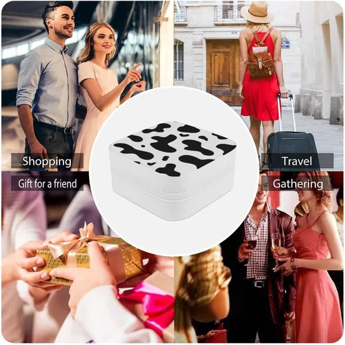 Vista 7 de Joyero personalizado, organizador de joyas de cuero personalizado, estuche de joyería pequeño de viaje, collar y aretes, diseño de foto, texto, caja