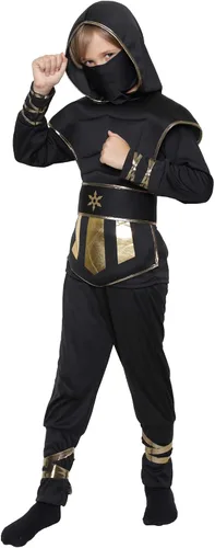 Vista 6 de Conjunto de disfraz de ninja para niños, disfraz muscular de ninja para niños, disfraz de lujo