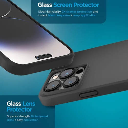 Vista 6 de Case-Mate Funda para iPhone 14 Pro (negro intenso), vidrio templado y protector de lente, protección contra caídas de 15 pies, compatible