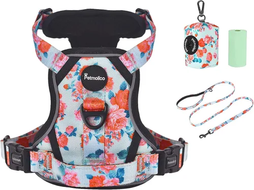 Vista 18 de Petmolico Juego de arnés para perro sin tirones con accesorio de correa, asa de fácil control, chaleco reflectante para razas pequeñas, chaleco