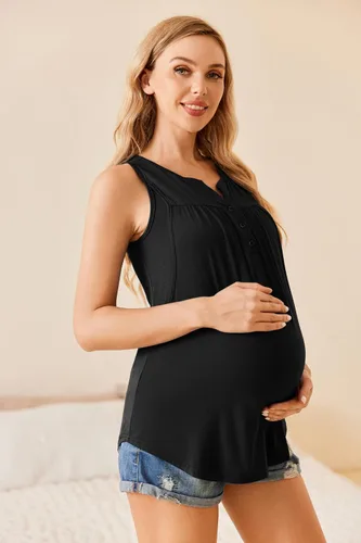 Vista 2 de Ekouaer Camisetas sin mangas para lactancia materna para mujer, de doble capa, ropa de embarazo de verano