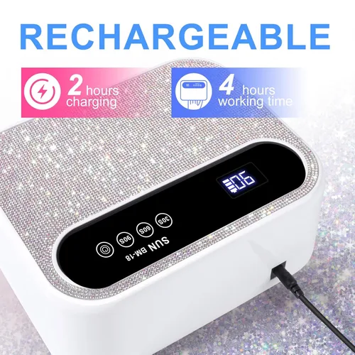 Vista 6 de Lámpara LED de uñas, luz de uñas de gel de 126 W, lámpara profesional recargable, 42 cuentas LED UV duraderas, sensor automático, secado rápido