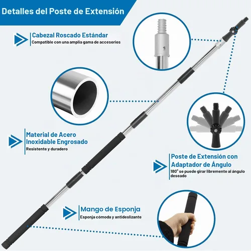 Vista 3 de Poste de extensión de rodillo de pintura, poste de extensión de pintura de 4 a 12 pies, ajuste de empalme multiusos largo para cepillo de araña
